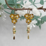 Gold Flowers with Pearls and enameled metal